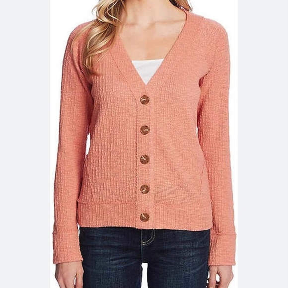Two by Vince Camuto Textured Cardigan Sweater Peach Orange EUC M - Picture 1 of 11